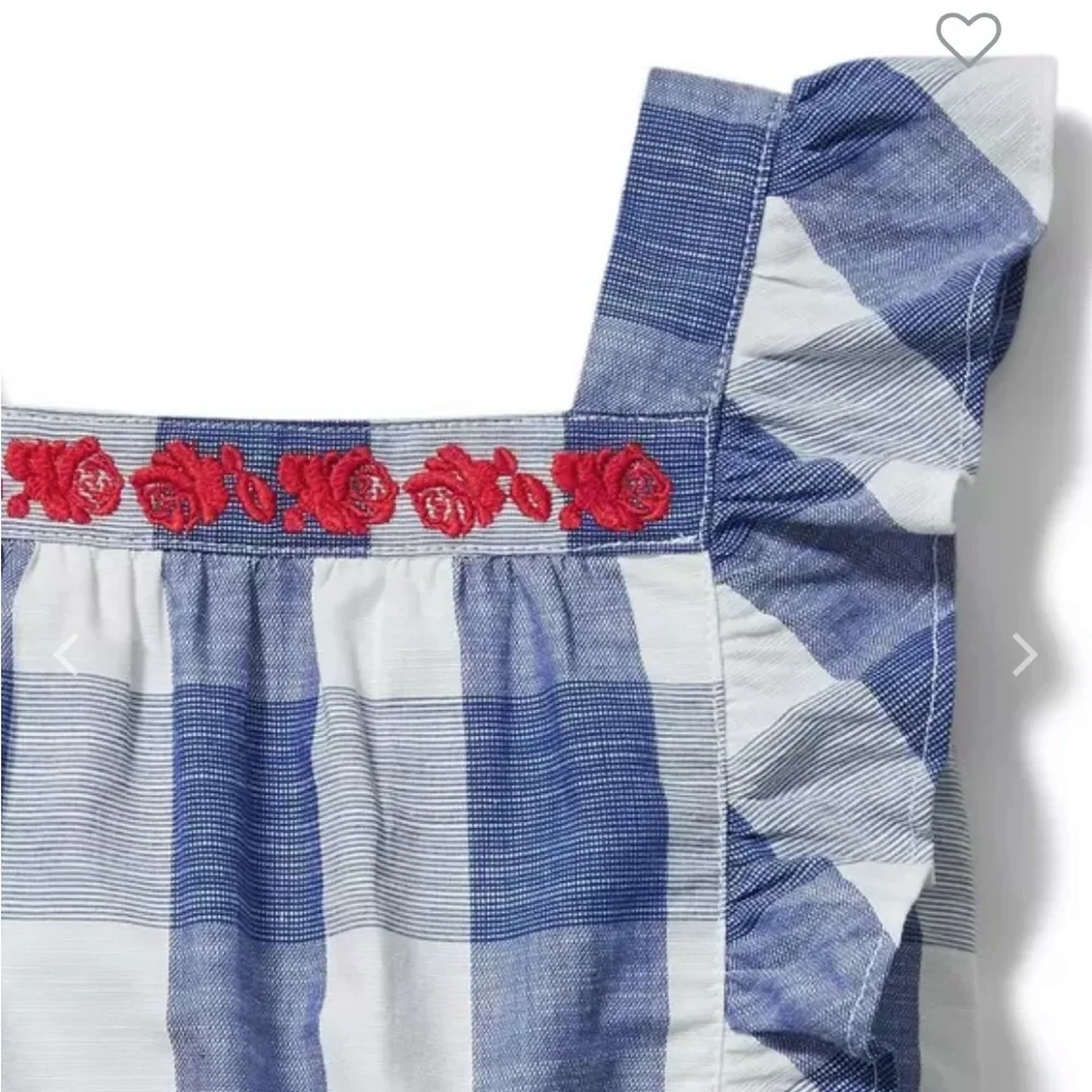 Janie and Jack Embroidered Floral Gingham 2T Sleeveless Ruffle Cotton Toddler